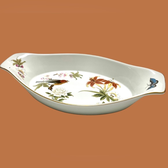 Shafford Chinese Garden Oval Oven To Table Dish Bird Butterfly Porcelain - Picture 1 of 8